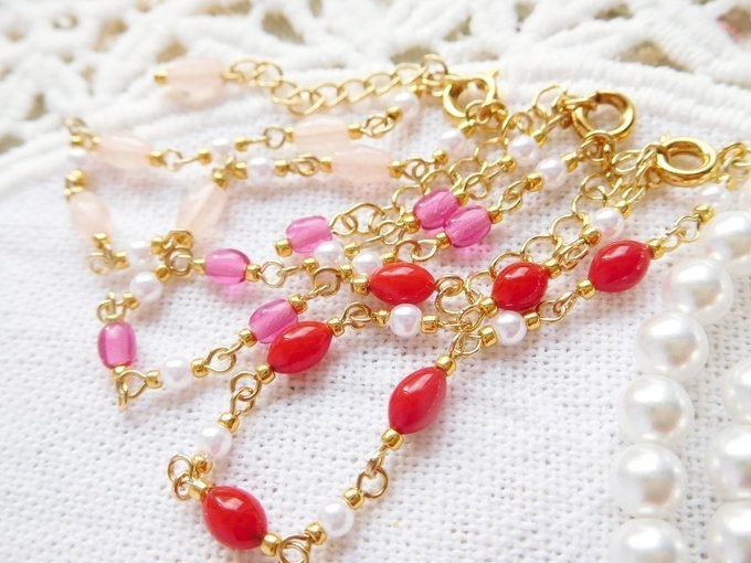 芝桜ビーズ繋ぎのドール用チョーカー