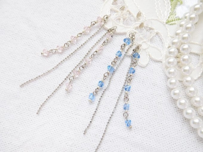 ラフカットガラスビーズとボールチェーンのドール用ノンホールピアス