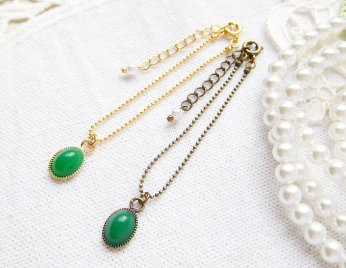 グリーンオーバルカボションのドール用ネックレスS