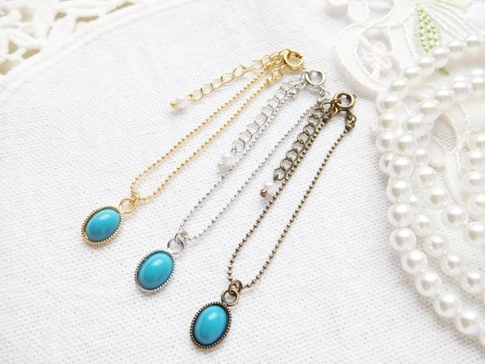 ターコイズオーバルカボションのドール用ネックレス(グリーン)