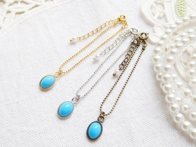 ターコイズオーバルカボションのドール用ネックレス(スカイ)