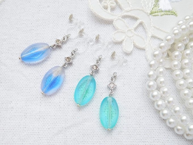 CZウインドカットオーバルと菱ラインストーンのドール用ノンホールピアスR