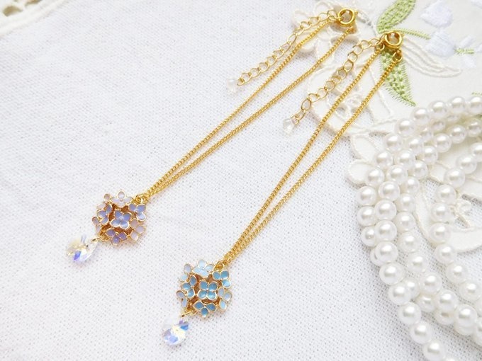 エポ紫陽花チャームと雫クリスタライズのドール用セミロングネックレス