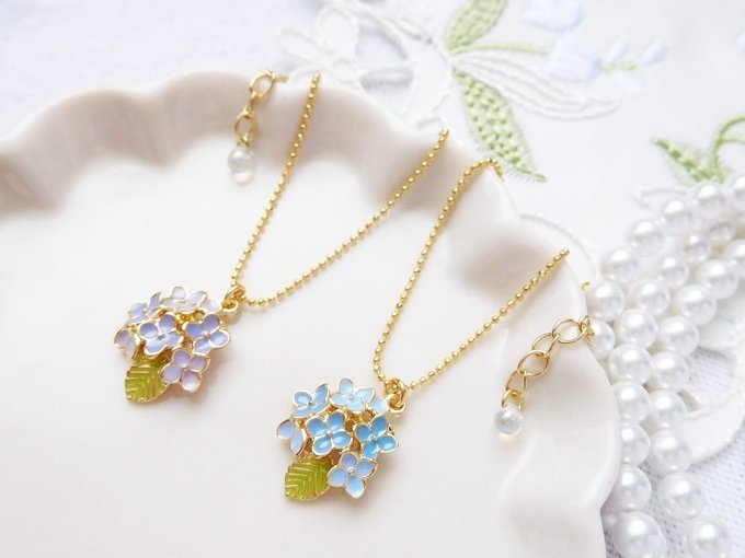 エポ紫陽花チャームのドール用ネックレス