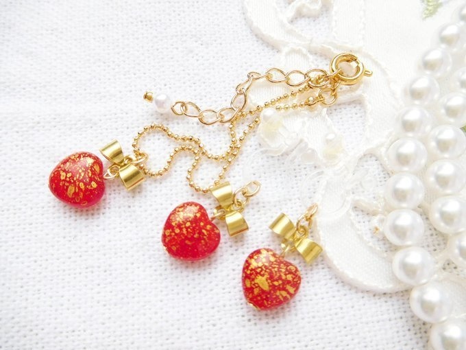 リボンとゴールドレインレッドハートのドール用アクセサリーセット