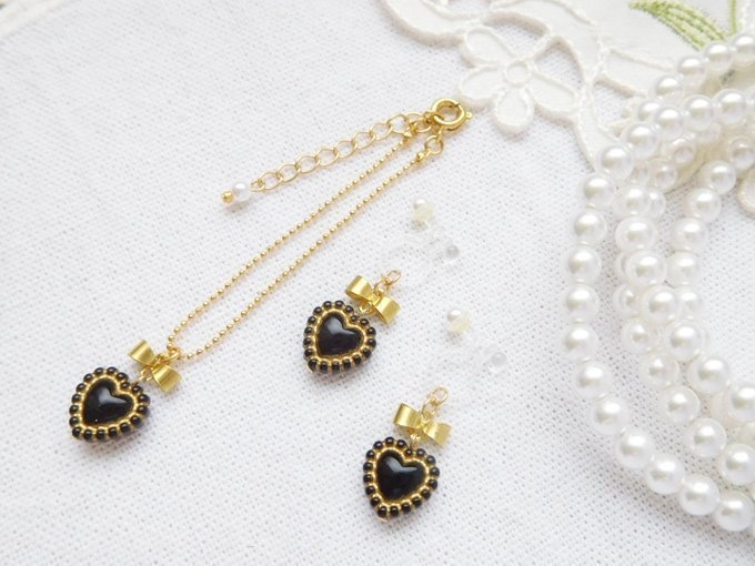 ドイツドットフレームハートとリボンのドール用アクリルスターセット