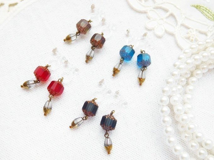 秋色CZダブルフェイスのドール用ノンホールピアス