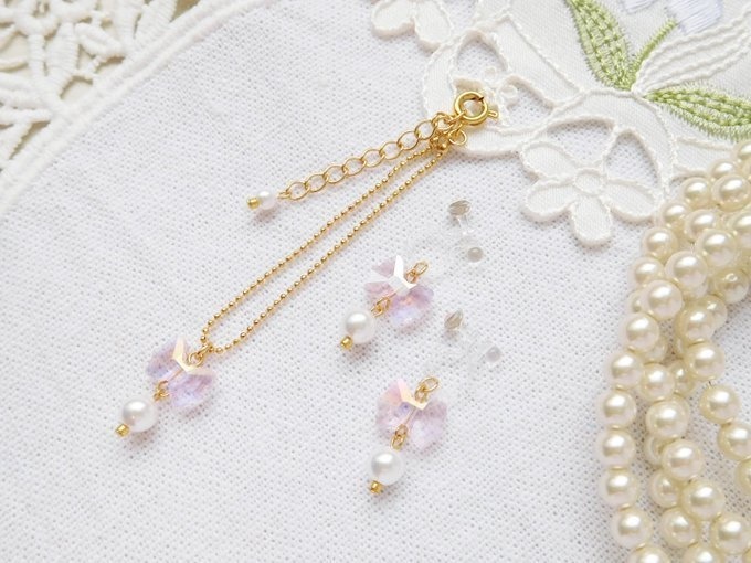 オーロラガラスリボンとパールのドール用アクセサリーセット