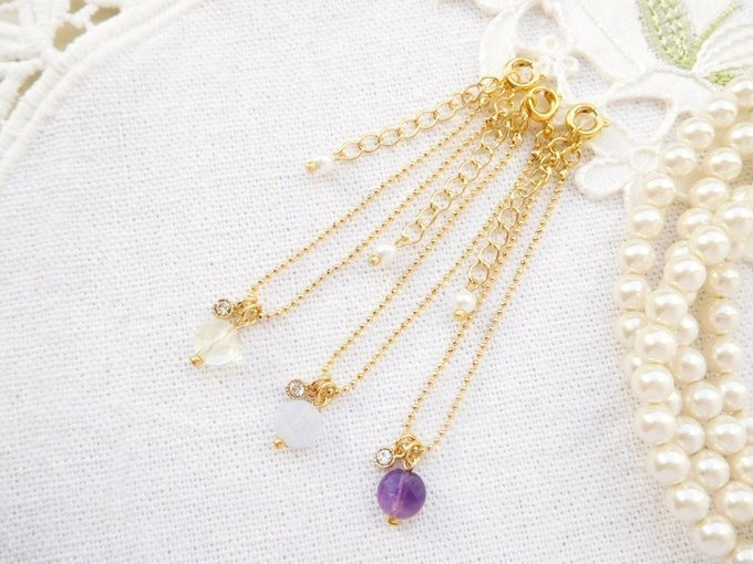 コインカット天然石とラインストーンのドール用ネックレスS