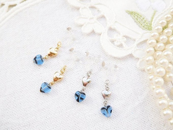 CZゼブラブルーカットハート繋ぎのドール用ノンホールピアス