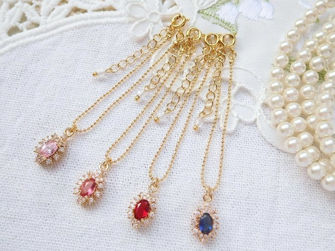 オーバルマーキスジルコニアチャームのドール用ネックレス