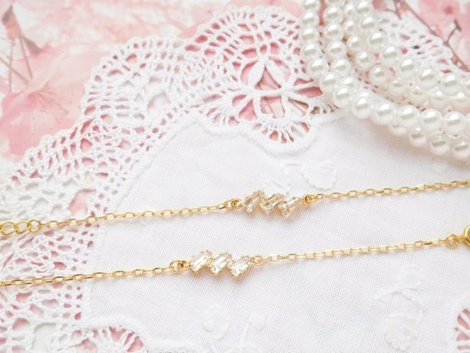 台形3連ラインストーンコネクターのドール用チョーカー