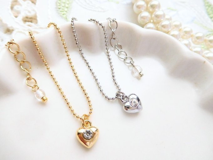 ラインストーンプティハートのドール用ネックレス