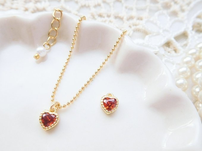 オレンジレッドジルコニアプティハートのドール用ネックレス