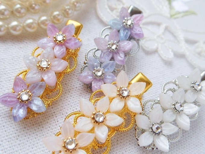 ラインストーンクレマチスのヘアクリップ