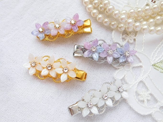 ラインストーンクレマチスのヘアクリップ