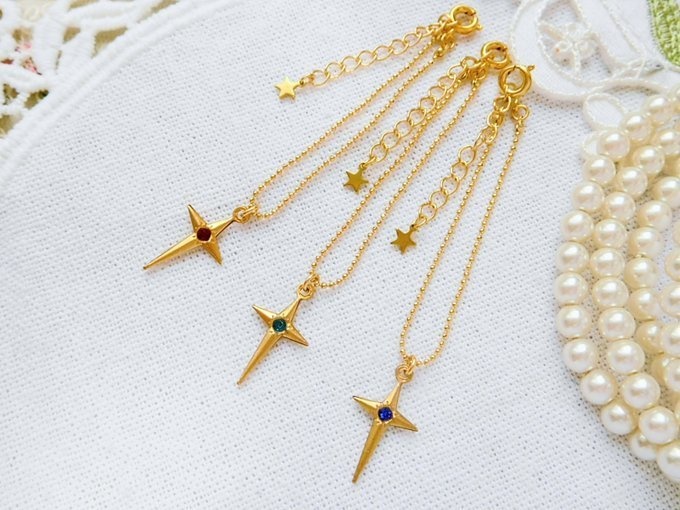 ラインストーン真鍮スタークロスチャームのドール用ネックレス