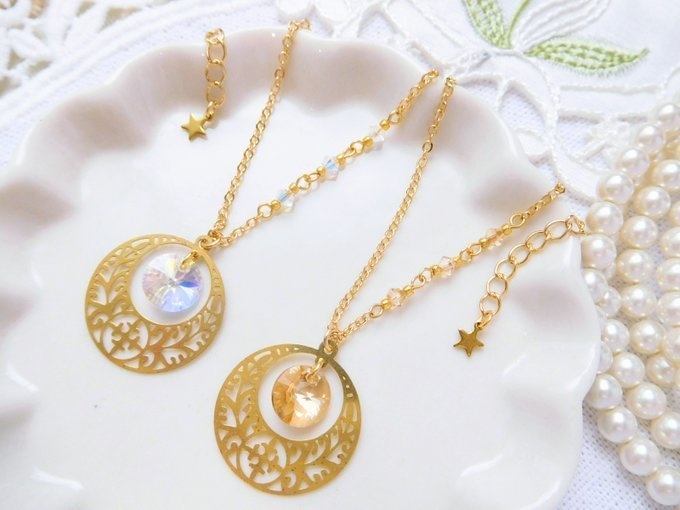 満月とクリスタライズのドール用ロングネックレス