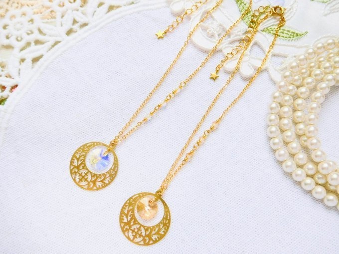 満月とクリスタライズのドール用ロングネックレス