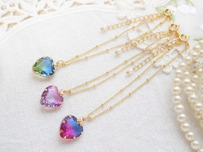 ツートンカラーハートジュエルのドール用ネックレス