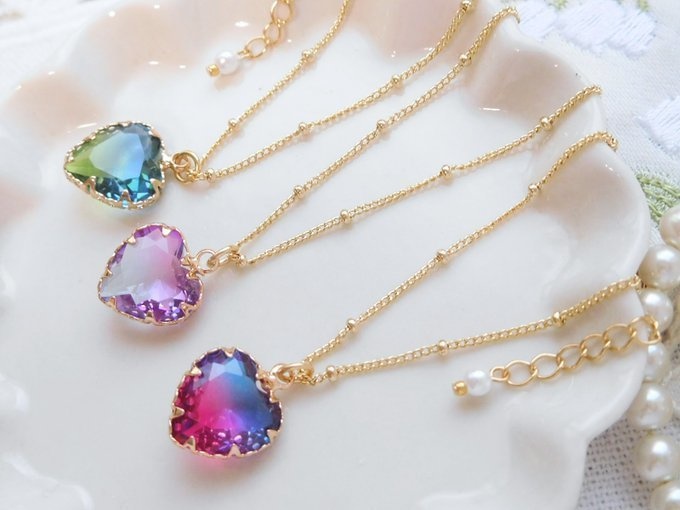 ツートンカラーハートジュエルのドール用ネックレス