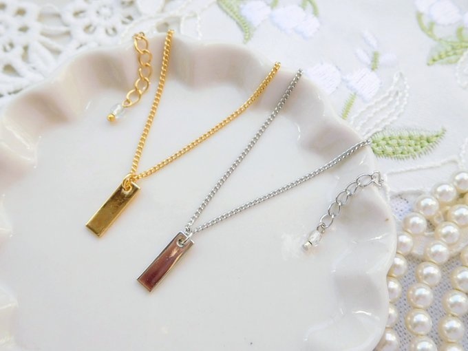 長方形プレートチャームのドール用セミロングネックレス