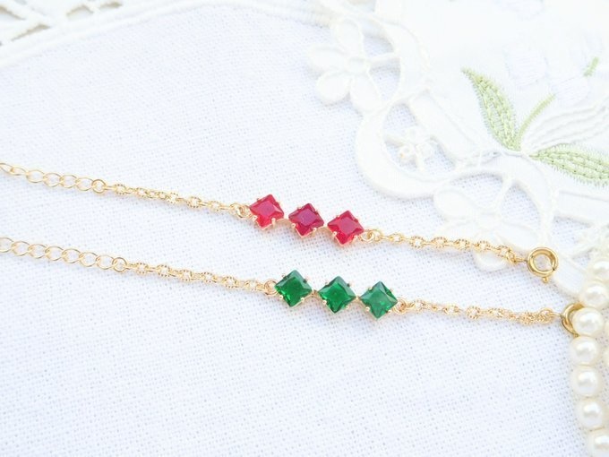 ジルコニアカラー菱3連コネクターチャームのドール用チョーカー