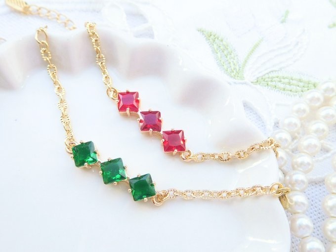 ジルコニアカラー菱３連コネクターチャームのドール用チョーカー