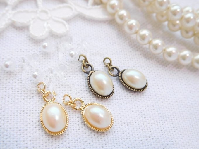 オーバルパールカボションのドール用ノンホールピアス