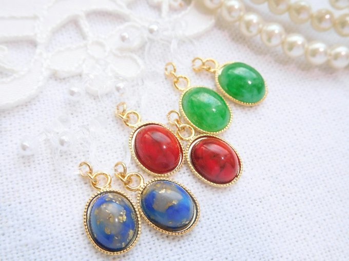 オーバルカボションのドール用ノンホールピアス