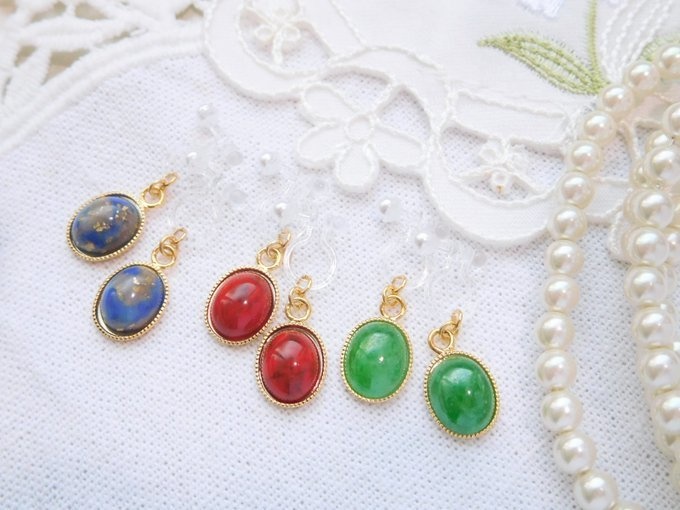 オーバルカボションのドール用ノンホールピアス