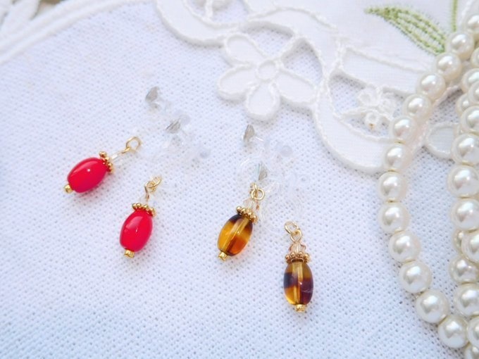 フランスヴィンテージガラスナツメのドール用ノンホールピアス