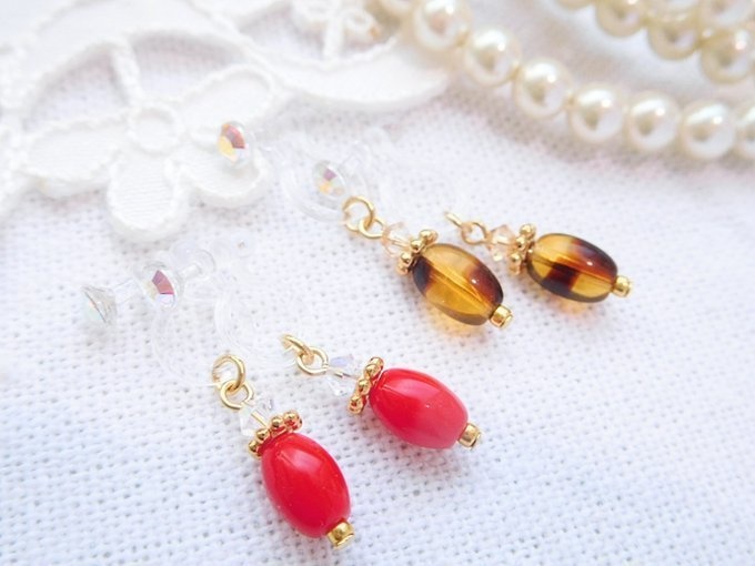 フランスヴィンテージガラスナツメのドール用ノンホールピアス