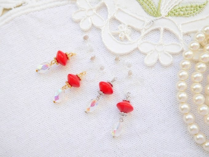 フランスヴィンテージレッドスペーサーのドール用ノンホールピアス