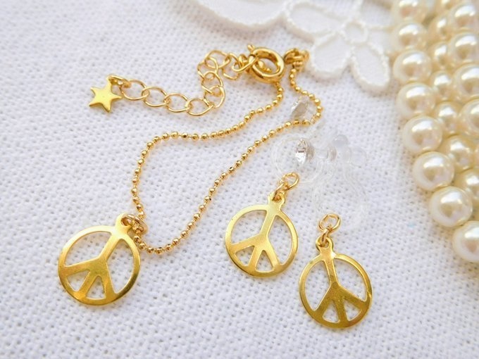 真鍮ピースチャームのドール用ネックレス&ノンホールピアス