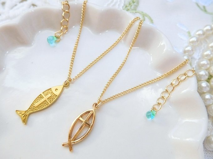 真鍮お魚チャームのドール用セミロングネックレス