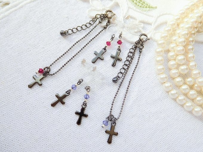 プチブラッククロスとクリスタライズのドール用ネックレス&ノンホールピアス