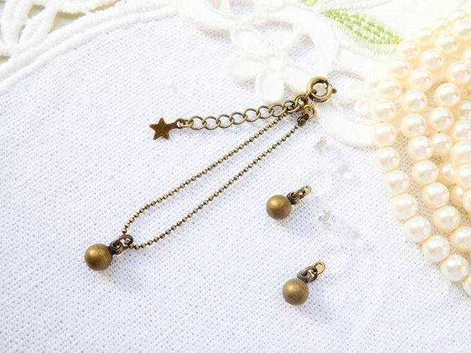 金古美挽物ラウンドチャームのドール用ネックレス&ノンホールピアス