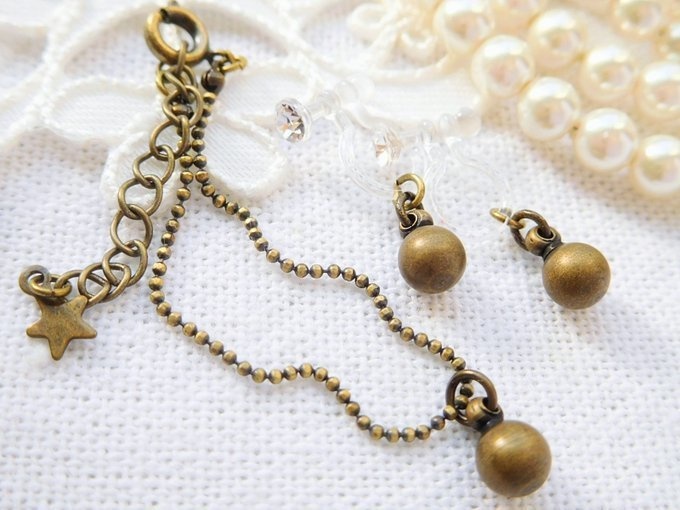 金古美挽物ラウンドチャームのドール用ネックレス&ノンホールピアス