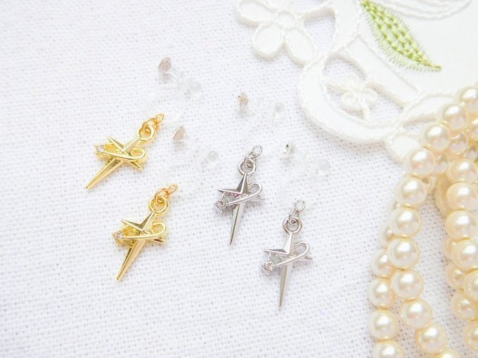 ラインストーンフラッシュスタークロスのドール用ノンホールピアス