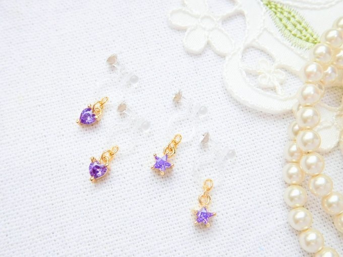 星/ハートタンザナイトジルコニアのドール用ノンホールピアス