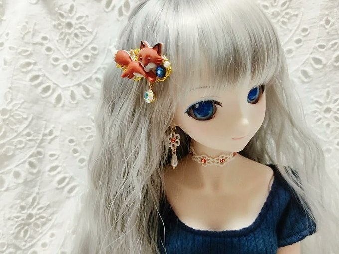 狐さんとジュエルのヘアクリップ