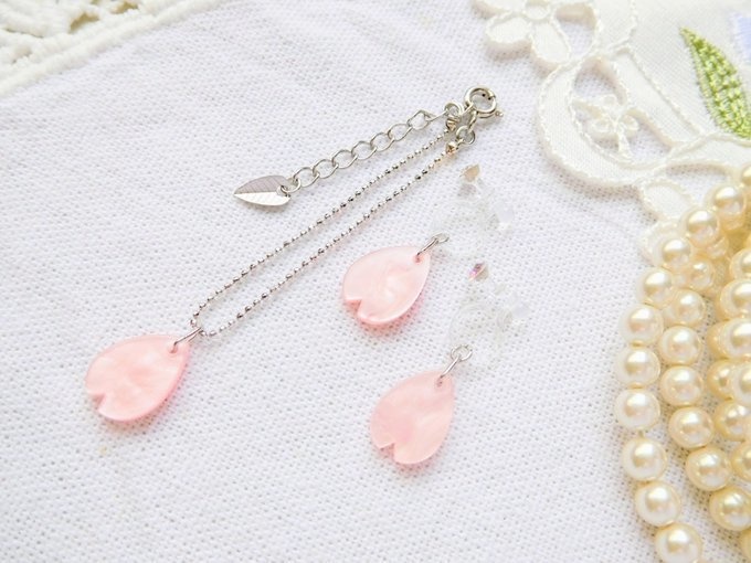 桜花弁のドール用ネックレス&ノンホールピアス
