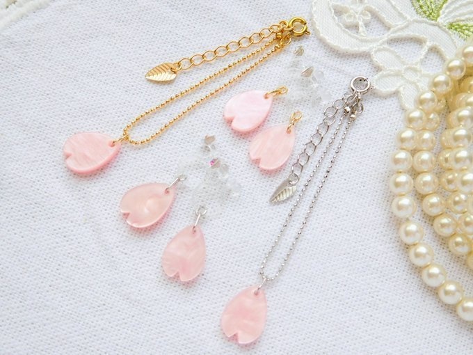 桜花弁のドール用ネックレス&ノンホールピアス