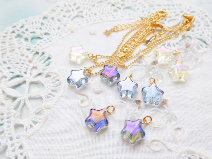 星ガラスビーズのドール用ネックレス＆ノンホールピアス