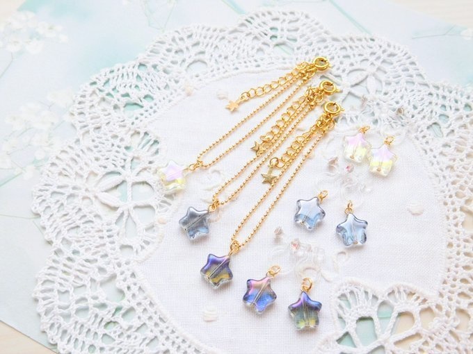 星ガラスビーズのドール用ネックレス&ノンホールピアス