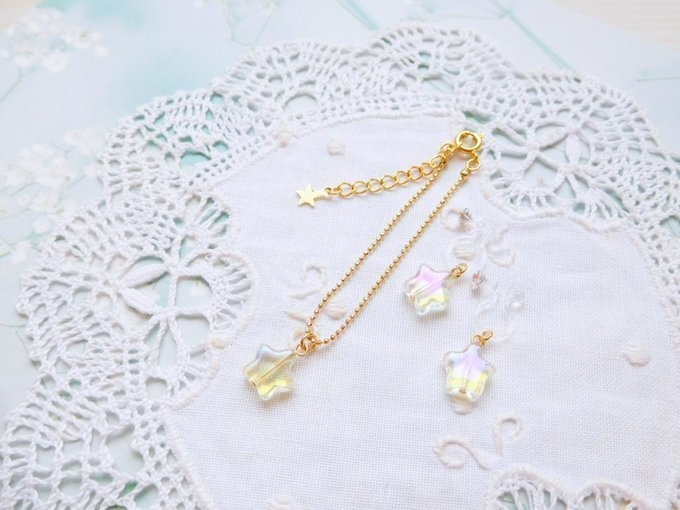 星ガラスビーズのドール用ネックレス&ノンホールピアス