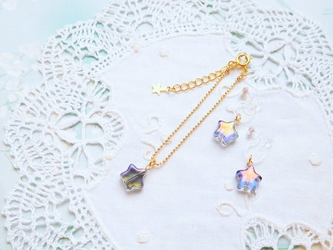 星ガラスビーズのドール用ネックレス&ノンホールピアス