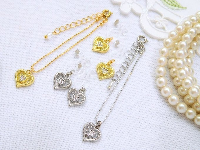 ラインストーンスカシハートのドールネックレス&ノンホールピアス