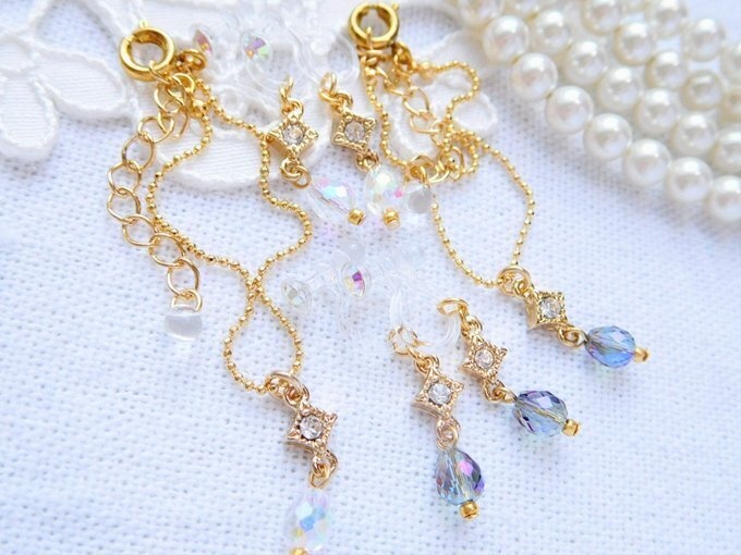 菱と雫カットガラスのドール用ネックレス&ノンホールピアス
